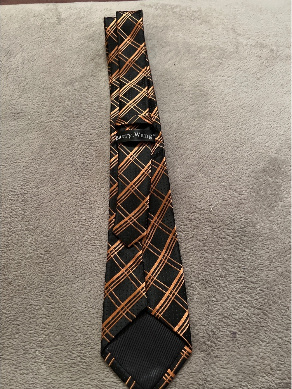 Barry.Wang Black and Orange Plaid Men's Tie